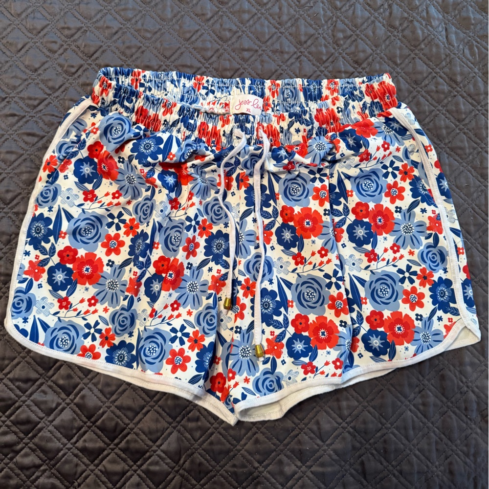 Jess Lea Blue and Red Floral Athletic Shorts for Women